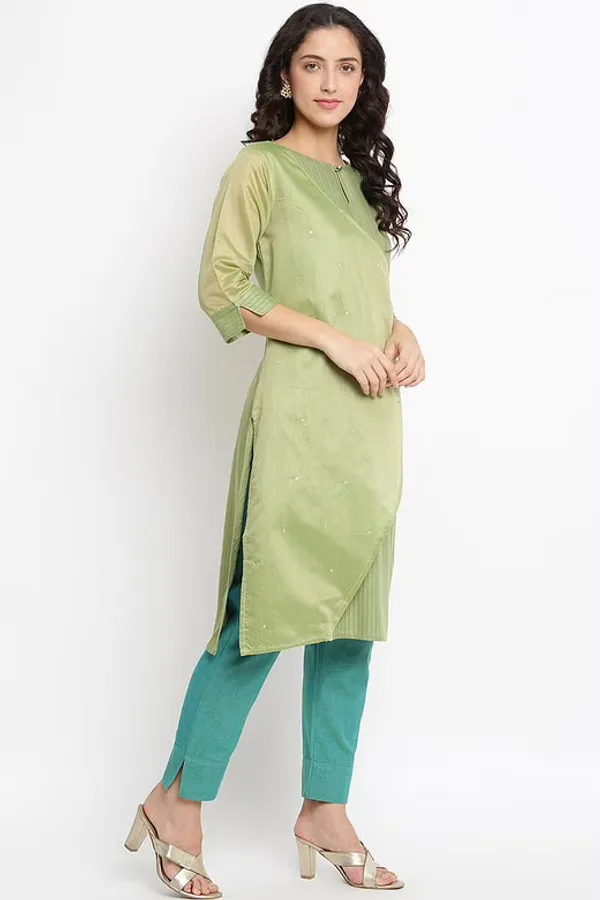 Green Chanderi Wrap Kurta