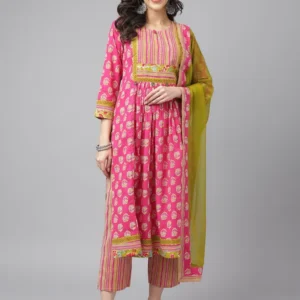 Cotton Kurta With Trouser And Dupatta
