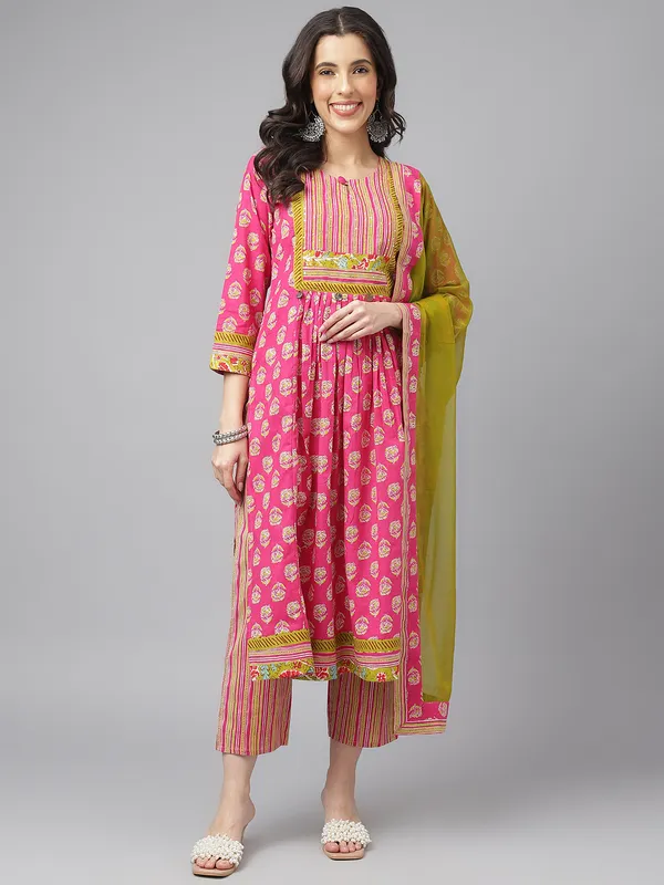 Cotton Kurta With Trouser And Dupatta