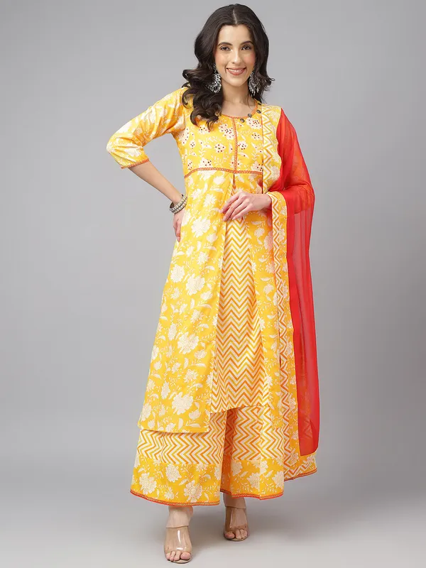 Cotton Kurta Palazzo Dupatta Set