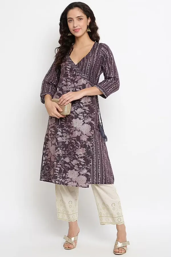 Purple Chanderi Digital Print Kurta