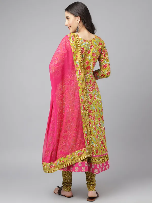 Anarkali Cotton Kurta with dupatta And trousers
