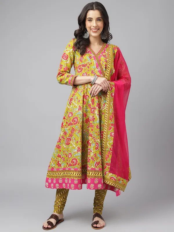Anarkali Cotton Kurta with dupatta And trousers