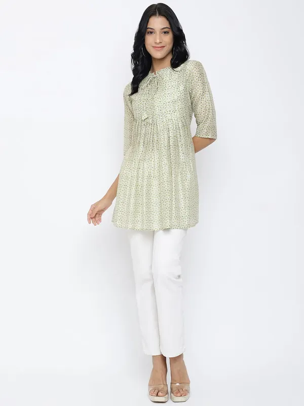 Green Chanderi Front Pintuck Top