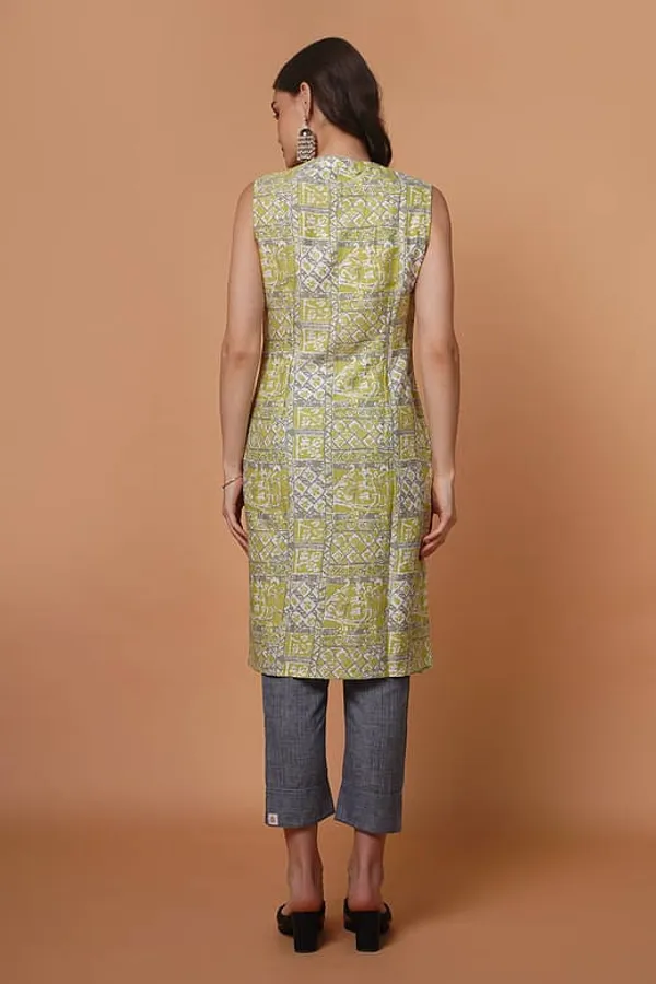 Green Rayon Sleevless Kurta