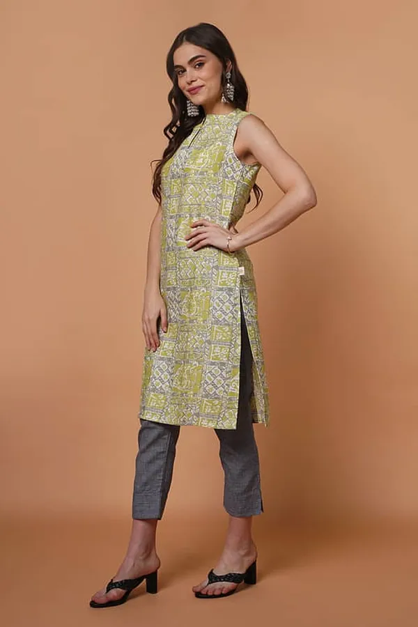 Green Rayon Sleevless Kurta