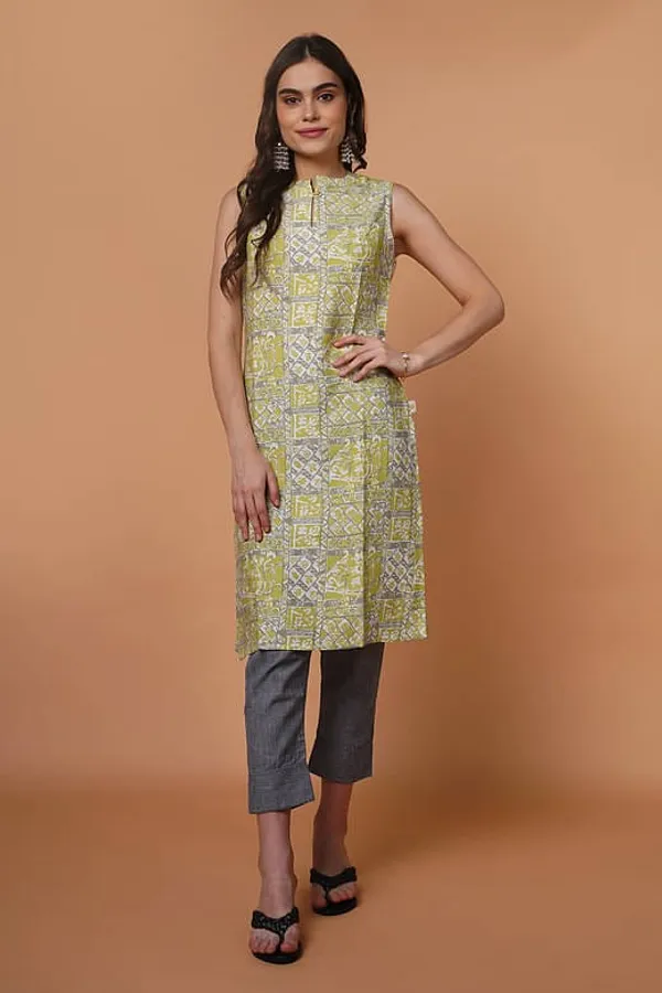 Green Rayon Sleevless Kurta