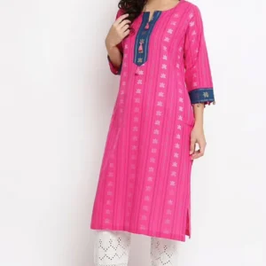 Pink Handloom Lotus Print Kurta