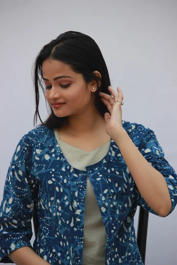 Indigo Print Cotton slub Kurta