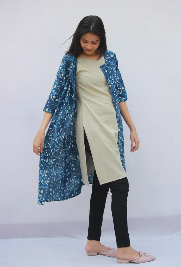 Indigo Print Cotton slub Kurta