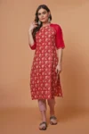 Red Short Floral Print Kurta