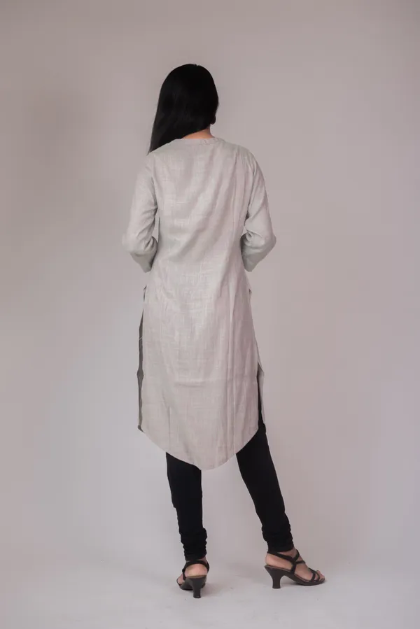 Grey Lenin Kurta with hand embellishment
