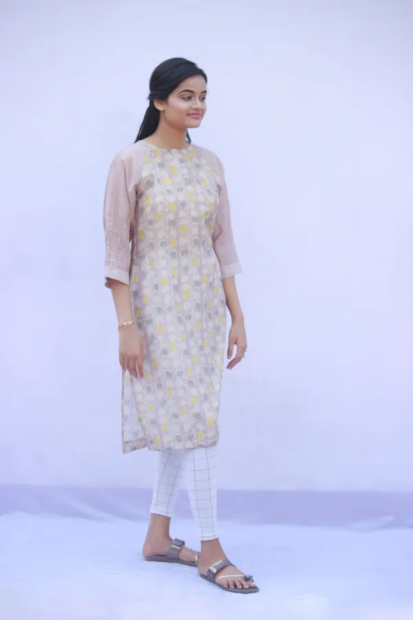 Pink Chanderi Raglaan Sleeves Pink Kurta