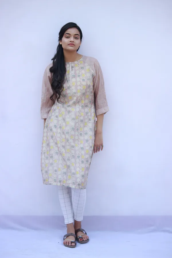 Pink Chanderi Raglaan Sleeves Pink Kurta