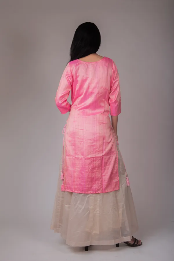 Pink Foil Print Manipuri Silk Kurta