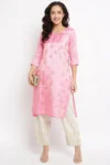 Pink Foil Print Manipuri Silk Kurta