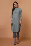 Grey Linen Kurta with hand embellishment