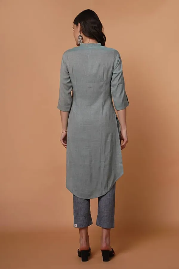 Grey Linen Kurta with hand embellishment