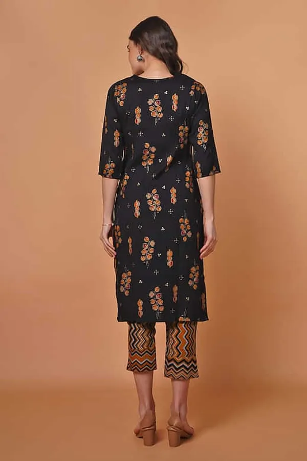 Black Rayon Foil Print Kurta