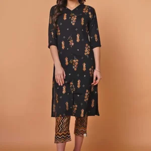 Black Rayon Foil Print Kurta