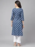 Blue Cotton Kantha Design straight Kurta