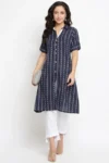 Blue Front Button Down Cotton Kurta