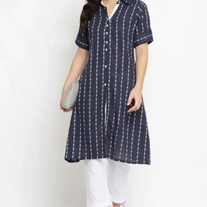 Blue Front Button Down Cotton Kurta