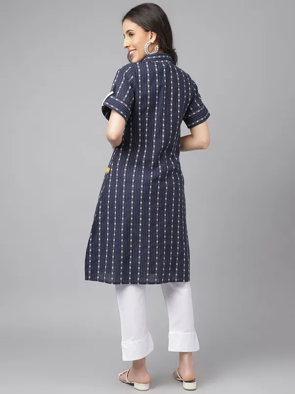 Blue Front Button Down Cotton Kurta
