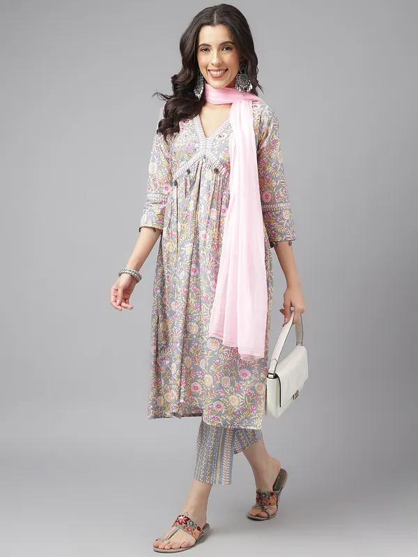 Grey Floral Kurta set