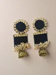 Rainvas Rectangular jhumka with kundan and pearls Black