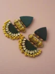 Rainvas Bottle green and golden beaded earrings
