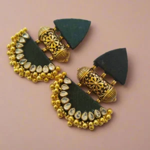 Rainvas Bottle green and golden beaded earrings
