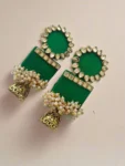 Rainvas Rectangular jhumka with kundan and pearls Green