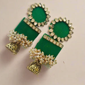 Rainvas Rectangular jhumka with kundan and pearls Green