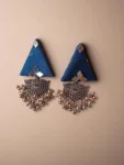 Rainvas blue triangular jhumka earrings with silver charm
