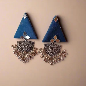 Rainvas blue triangular jhumka earrings with silver charm
