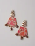 Rainvas orange printed floral trishul charm earrings