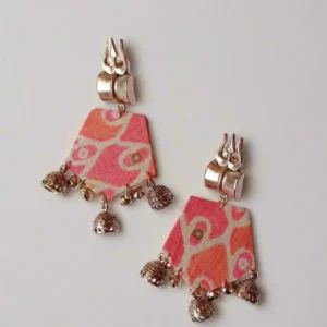 Rainvas orange printed floral trishul charm earrings