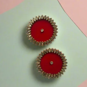 Rainvas Red stud earrings with kundan border
