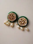Rainvas green round kundan beads and white pearls tiny earrings