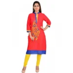 Women's Poly Cotton Kurtis (Red, Multi, L)
