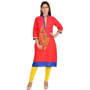 Women's Poly Cotton Kurtis (Red, Multi, L)