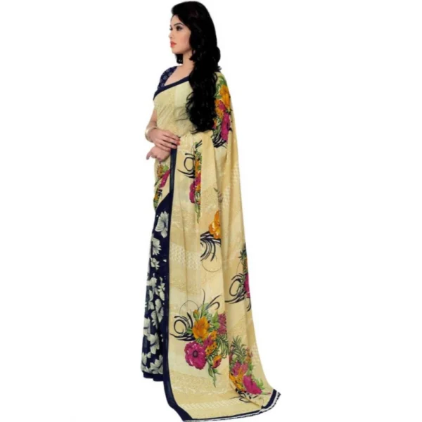 Printed Faux Georgette Blue Color Saree