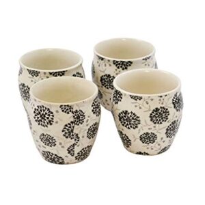 Freakway Hand-Painted Ceramic Floral kulhad Set of 4 Cups |kullad Tea Set | kulhad chai Cups | Hand Painted kulhad Coffee Mug,-Color-Black & White