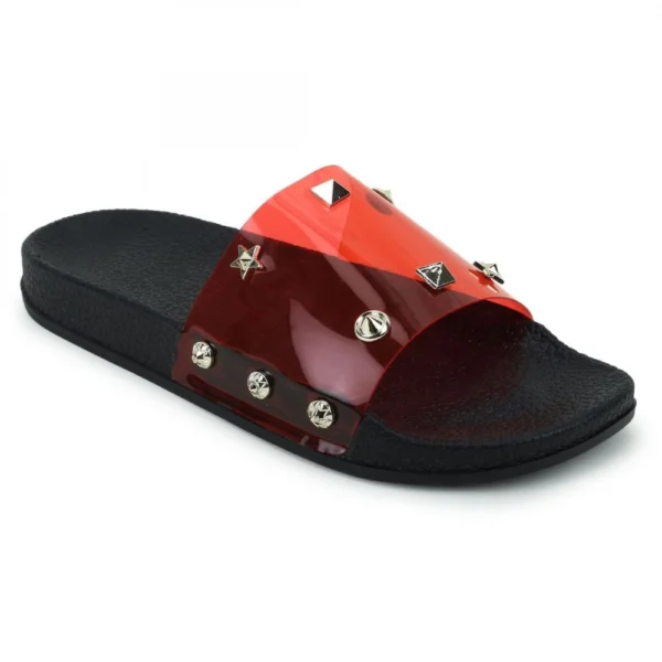 Women Red Color Synthetic Material Casual Sliders