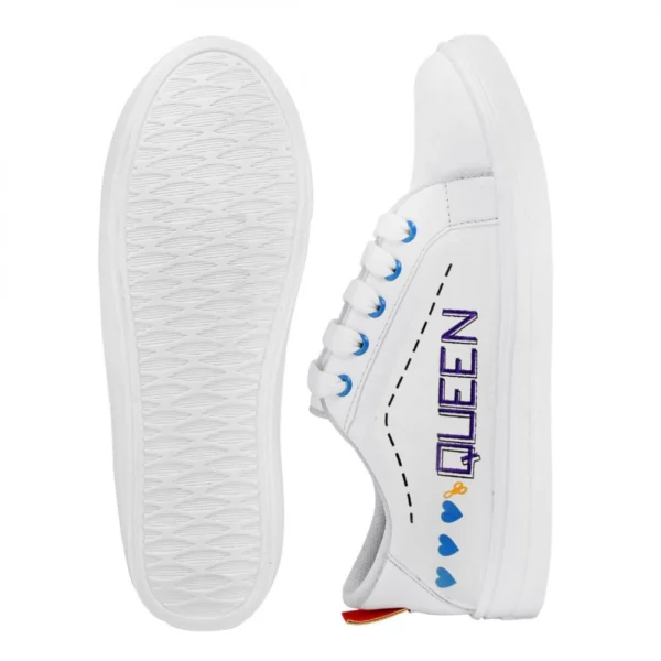 Women White,Blue Color Leatherette Material Casual Sneakers