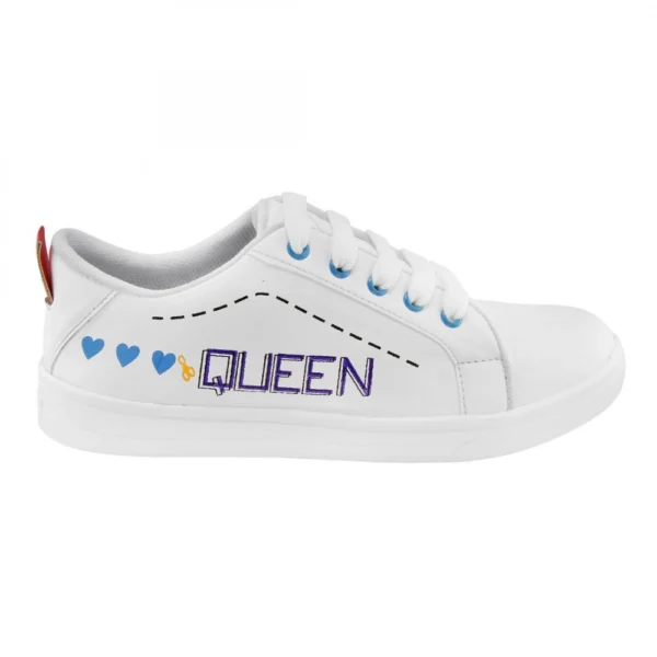 Women White,Blue Color Leatherette Material Casual Sneakers