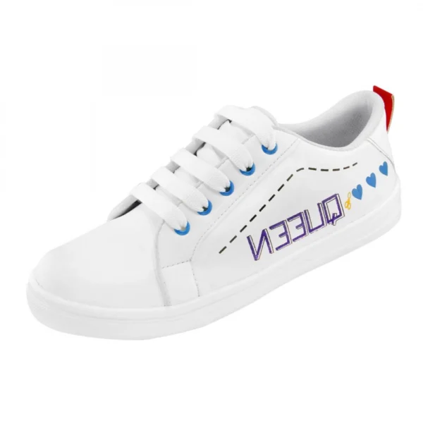 Women White,Blue Color Leatherette Material Casual Sneakers