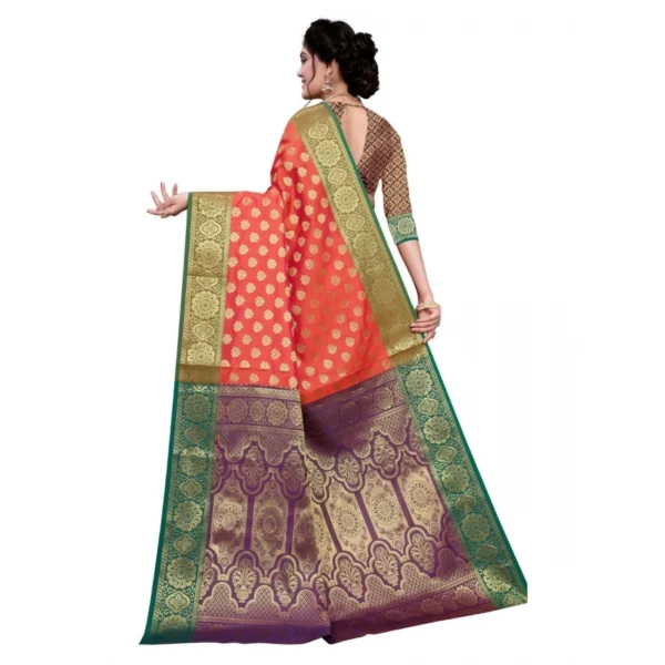 Women's Sana Silk Jacquard Saree With Blouse (Orange, 5-6 Mtrs)