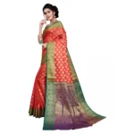 Women's Sana Silk Jacquard Saree With Blouse (Orange, 5-6 Mtrs)